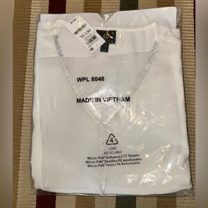 White V-Neck Top with Rhinestone Detail